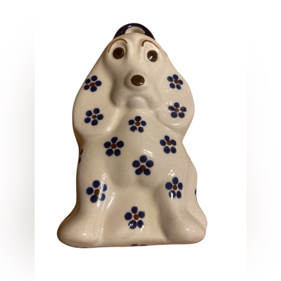 Other - Ceramic Dog Figurine with Blue Floral Pattern folk art